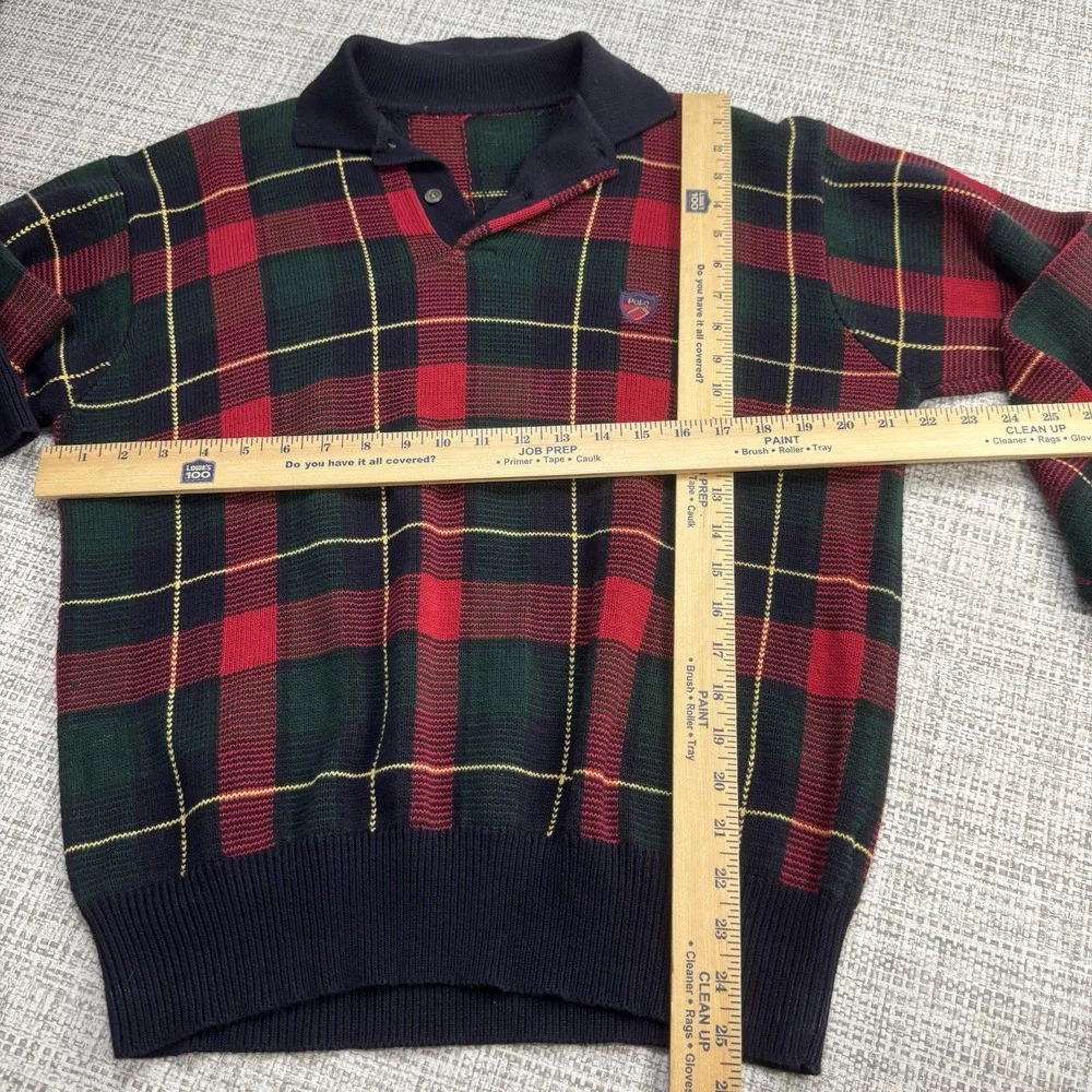 Vintage POLO RALPH LAUREN Scottish Red Tartan Plaid Heritage'Sweater Shield Logo